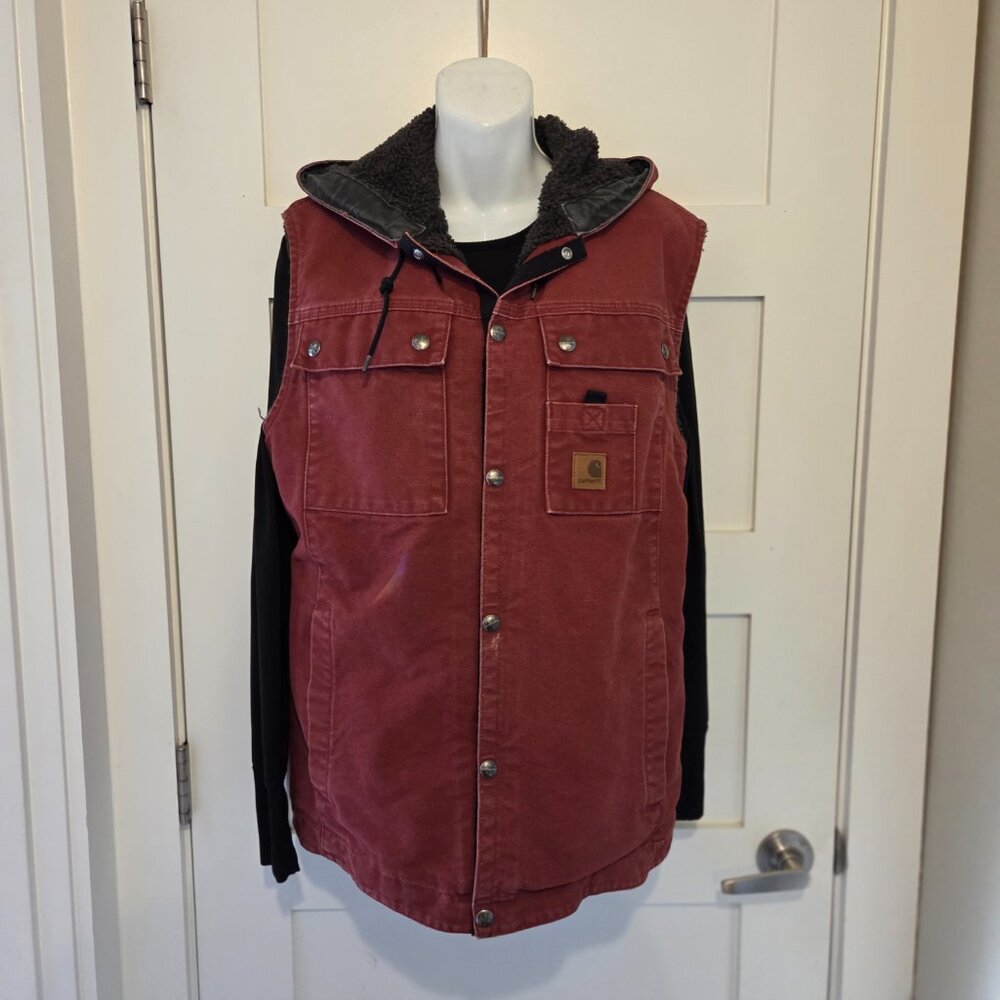 Women's Carhartt Mid-Length Sherpa Lined Hooded Duck Vest - Size M